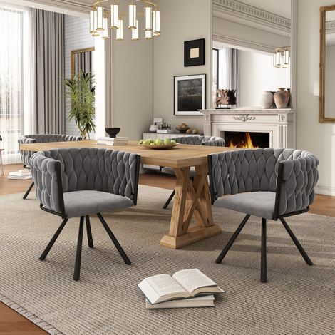 Sillas de comedor giratorias de terciopelo gris, lote de 4, 360° con estructura metálica HAVRYA (1/5)
