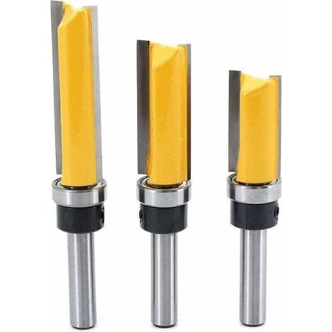 Fraise pour défonceuse, affleureuse et toupie,3Pcs 8mm Tige Fraise à Affleurer, Fraise à araser Fraise à Copier Avec Roulement Supérieur, Outils de Fraisage de Menuiserie (1/5)