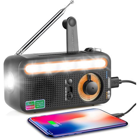 Tragbares Solar-Kurbelradio, wiederaufladbares Radio mit AM/FM/SW-Empfang, integriertem 2000-mAh-Akku, SOS-Alarm, LED-Taschenlampe, Leselampe für Notfälle im Freien, Schwarz (1/5)