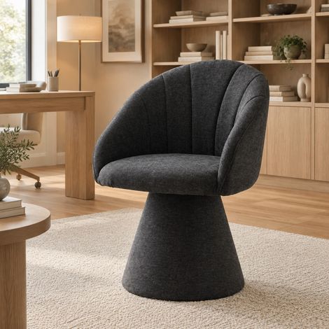 Silla de comedor giratoria 360° en chenilla con respaldo redondeado, gris DESVIAE (1/5)