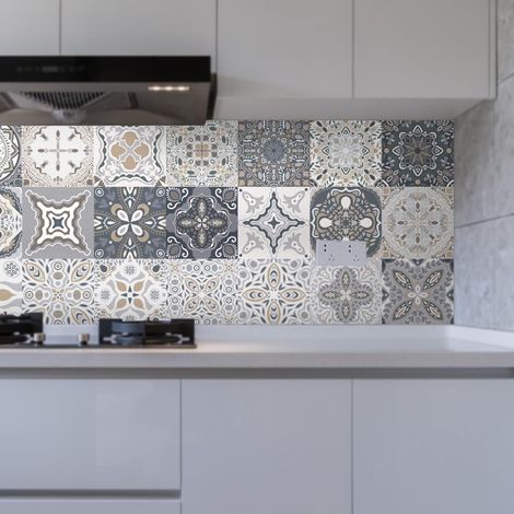 Autocollants Carrelage Maroquin Stickers Cuisine Imperméable Carrelage Adhesif Mural Auto-Adhésif pour Cuisine Salon Salle Bains Décor Maison Stickers Muraux 24 Pièces(15x15cm) (1/5)