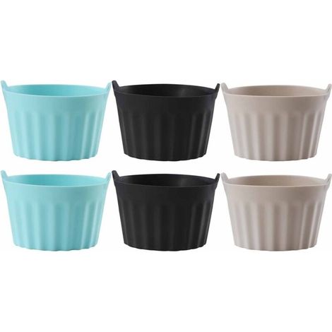 6PCS Moule Silicone Air Fryer,Plat Pour Friteuse Sans Huile, Moule Pour Gâteau Au Four,Moule à Tarte Aux Oeufs,Air friteuse Accessoires, Silicone Bakeware,Noir + gris + bleu
