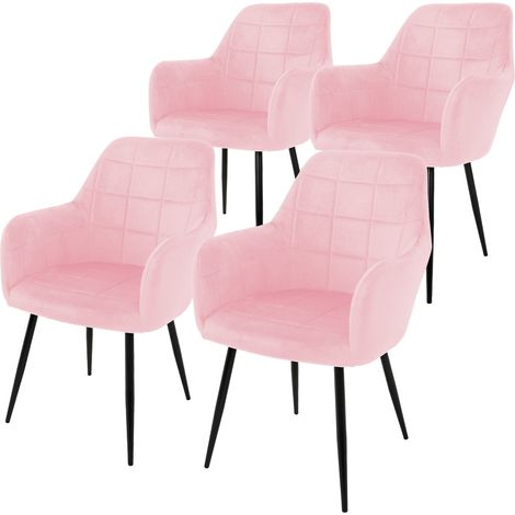 ECD Germany 4x Juego sillones de comedor - Rosa - Asiento terciopelo - Patas con refuerzo de acero - Estilo vintage - Asientos modernos de oficina sala de estar - Carcasa ergonómica (1/5)