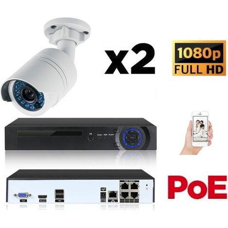 Kit vidéo-surveillance 2 caméras tube IP FullHD 1080P POE