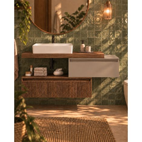 Mobile bagno 120x46 tortora rovere Oasy con lavabo da appoggio in ceramica (1/5)