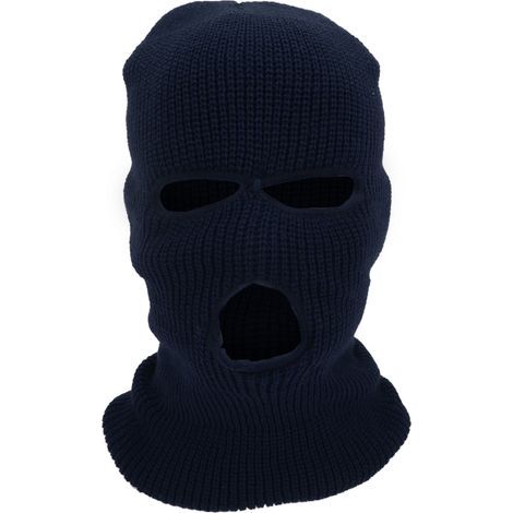 Dreiloch-Strickmaske für das gesamte Gesicht, warmer, winddichter Nackenwärmer für den Winter, ideal zum Skifahren und für Outdoor-Sportarten, dunkelblau (1/5)