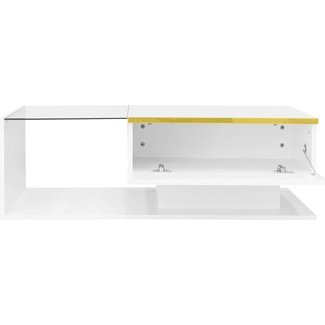 Mesa de centro blanca brillo 100 cm con tablero de vidrio y LED (1/5)