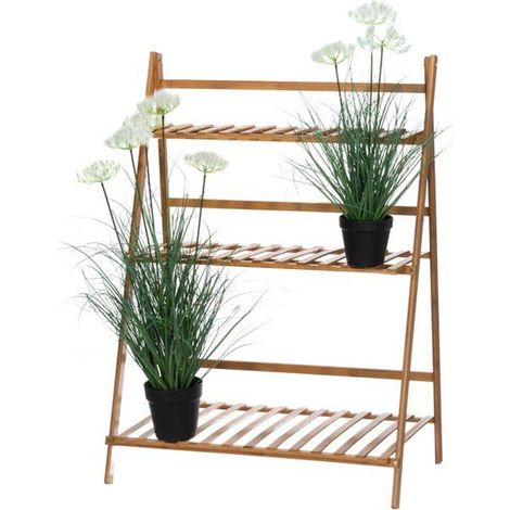 Fioriera Bambu Scaffale Espositore Pieghevole 3 Livelli Per Piante 70x40x97 cm (1/5)