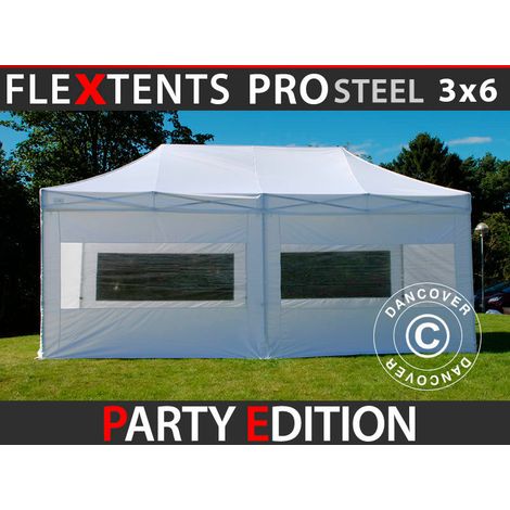 Pop up gazebo FleXtents PRO Steel 3x6 m White, incl. 6 sidewalls
