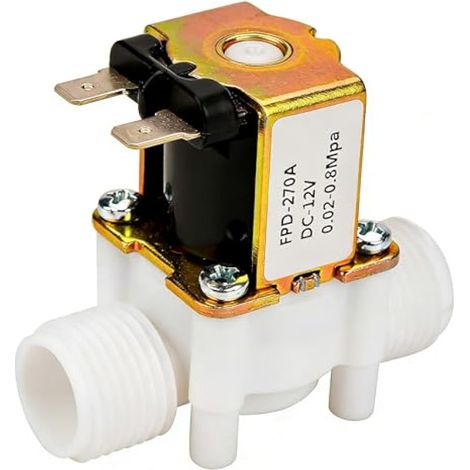 Electrovanne 12V Eau G1/2" NC, Vanne d'Entrée d'Eau Électrique en Plastique, Solenoid Valve pour Contrôle de l'Eau (1/5)