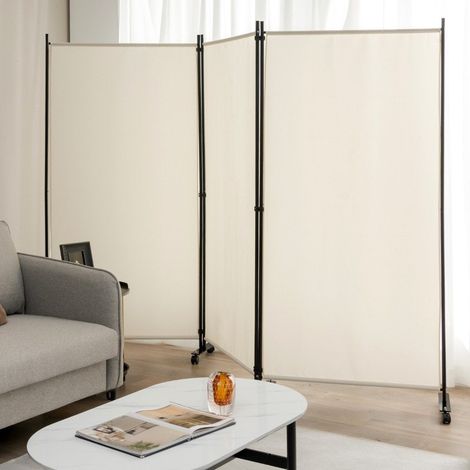 Divisorio per ambienti con ruote 3 pannelli pieghevole beige 180 cm (1/5)