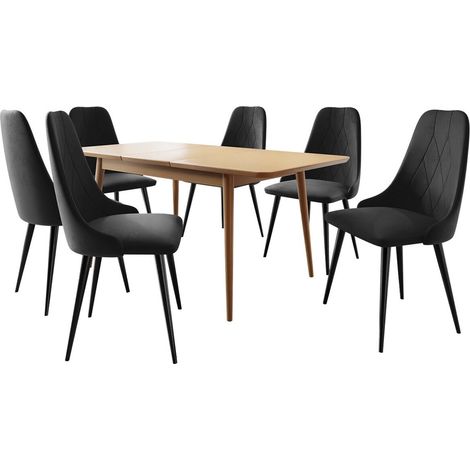 Conjunto de mesas y sillas para comedor Racine 125, Marrón, 76x80x140cm, Diámetro: 0, Número de asientos: 6, Estilo: Contemporary