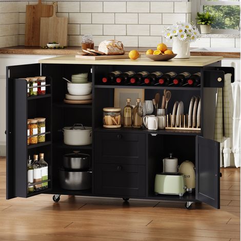 Isola da cucina pieghevole 104 x 69 x 89 cm, MDF, naturale e nera DESVIAE (1/5)