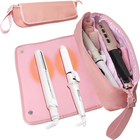 Brosse à cheveux et pinces chauffantes – Sac de rangement de voyage – Chiffon – Tapis résistant à la chaleur pour fers à lisser – Peigne chauffant pour perruques (1/5)