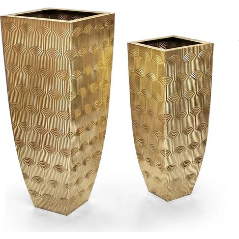 Set 2 vasi in ferro colore oro cm 32x32x83h e cm 40x40x99h
