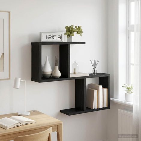 vidaXL Scaffale da parete Rovere Nero 60 x 12 x 50,5 cm