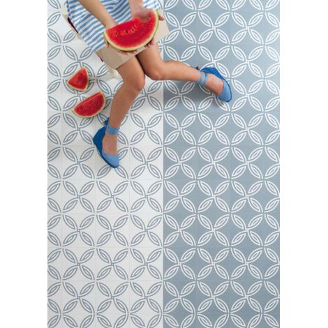 Aelle - Carrelage sol / mur effet ciment motif rosace 20x20 cm ALAMEDA ANDRASSY BLANCO - Vendu par boîte de 1 m² (1/2)