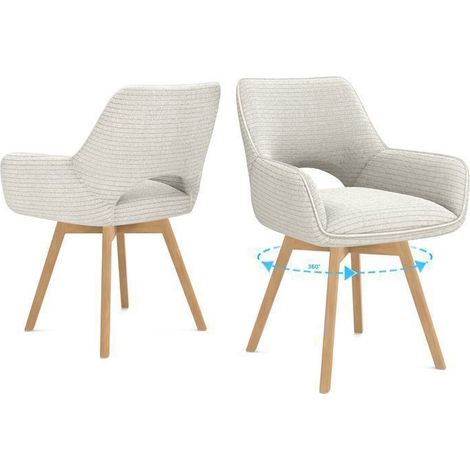 Chaises de salle à manger - WAFTING - Fauteuil pivotant avec accoudoirs - Velours beige - Pieds en bois - Rembourrées (1/5)