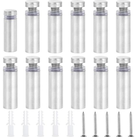 40 Pièces Entretoise Murale en Acier Inox, 12x30mm Vis de Entretoise de Argenté Support Entretoise en Verre pour Fixations Montage Verre (1/5)