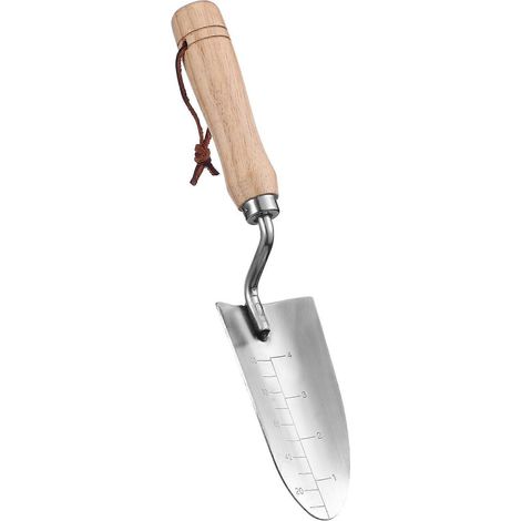 Truelle de jardin en acier inoxydable avec manche en bois, compatible avec le bêchage (1/5)