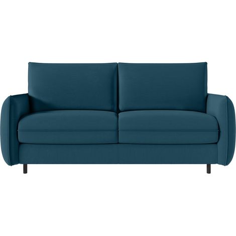 Canapé ERIK convertible 3 places couchage quotidien 160x190cm - matelas 14cm - tissu bleu pétrole (1/5)