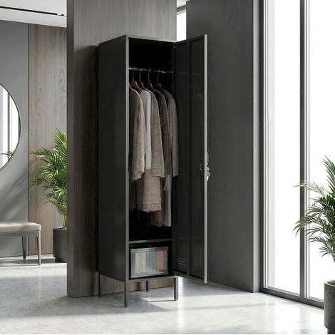 Armadio 40/40/179 cm nero in acciaio con serratura e barra appendiabiti (1/5)