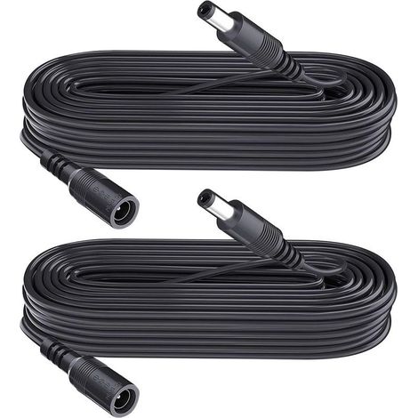 Lot de 2 rallonges d'alimentation CC 5,5 mm x 2,1 mm, pour caméra de vidéosurveillance, caméra IP WiFi, DVR, Bande LED, câble d'extension Adaptateur d'alimentation DC, Noir, 3 m (1/5)