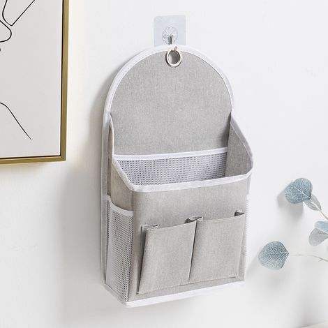 Sac de rangement mural 2 pièces avec poches, organisateur d'armoire, panier avec crochet adhésif, organisateur mural en tissu, sac suspendu étanche pour porte de placard, chambre à coucher (blanc, gri (1/4)