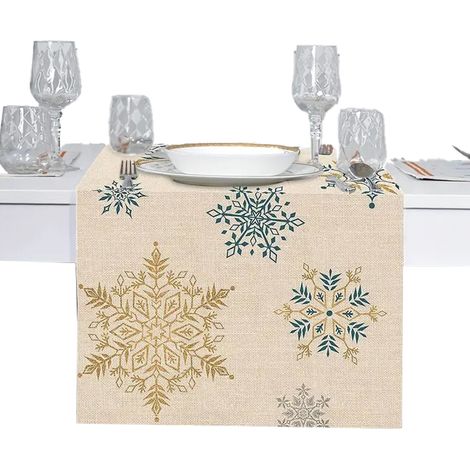 Chemin de table d'hiver à motif flocons de neige, idéal pour décorer une table à manger intérieure ou extérieure - 183 cm x 33 cm (1/5)