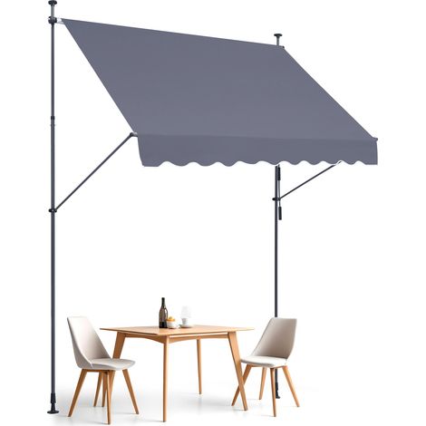 VEVOR Auvent de terrasse retractable 250 x 120 cm, store banne manuel avec manivelle, hauteur reglable 218-310 cm, abri pare-soleil exterieure de balcon resistant aux UV pour patio, balcon, cour, gris