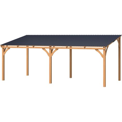 YODOLLA 3x6m Pergola Bois, Lean-to Hardtop Gazebo Outdoor Wood Cedar,Wall Mounted Pergola for Patio Decks Backyard