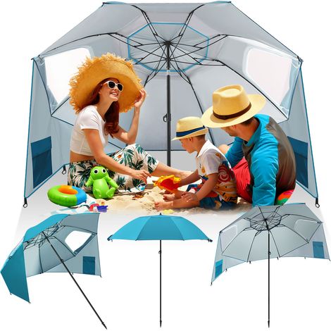 Wolketon Strandschirm mit Spiral-Bodenanker 210 cm, UPF 50+ Sonnenschutz, wasserabweisend, höhenverstellbar, ideal für Strand Camping Garten Himmelblau