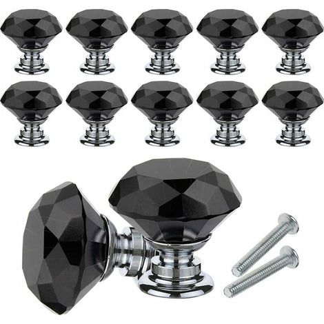 Kristallmöbelknöpfe, 10 Stück Diamantkristall-Knöpfe, 30 mm Möbel-Türknöpfe, Schubladen- und Schrankknöpfe mit Schrauben für Zuhause, Büro, Kommode, Küche und mehr (Schwarz)