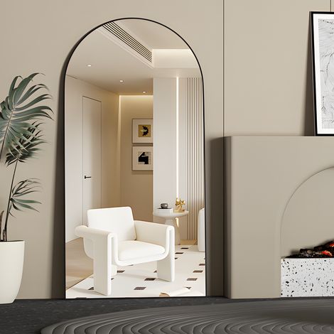 Cassilando – Miroir sur pied 180 x 80 cm – Miroir pleine longueur autoportant noir – Cadre en aluminium – Film anti-éclat pour sécurité - SOL 180 X