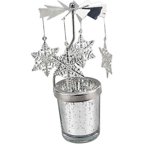 Porte-bougie rotatif, porte-bougie chauffe-plat, décoration de table ou de cheminée pour fêtes-Snowflake