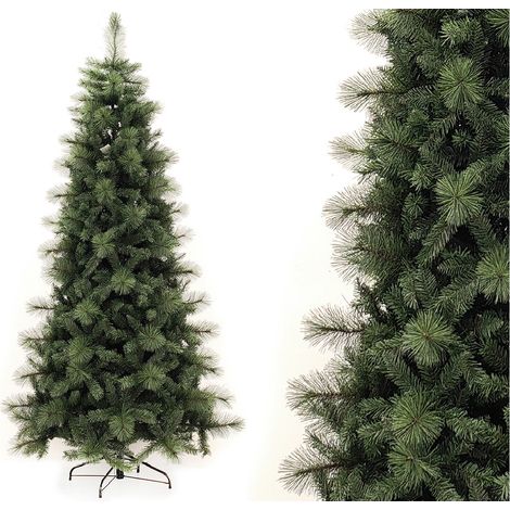 Albero di natale cm 180 slim verde pino artificiale apertura ad ombrello stretto D95 folto pieno salvaspazio ignifugo (1/4)