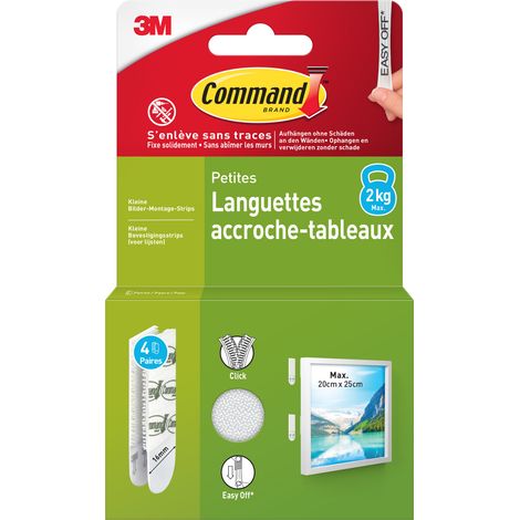 Lot de 2 languettes accroche tableaux Command™ 17202WHI-4-FGN, blanches, petites, 4 paires (8 languettes) par paquet (1/5)