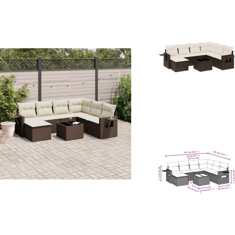The Living Store Salon de jardin 8 pcs avec coussins marron résine tressée - Canapé extérieur (1/3)