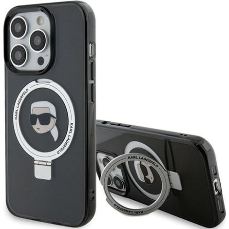 Karl Lagerfeld KLHMP15XHMRSKHK iPhone 15 Pro Max 6,7" schwarze Hartschalen-Hülle mit Ringständer, Karl Head MagSafe (1/5)