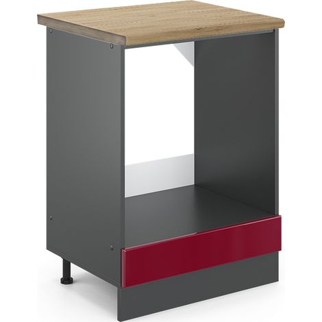 Herdumbauschrank R-Line, Bordeaux Hochglanz, 60 cm , AP Eiche, Vicco
