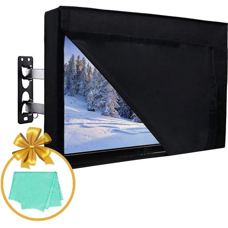 Housse de protection extérieure pour téléviseur 60-65 pouces avec rabat avant pour regarder la télévision les jours de pluie, chiffon de nettoyage inclus, noir (1/5)