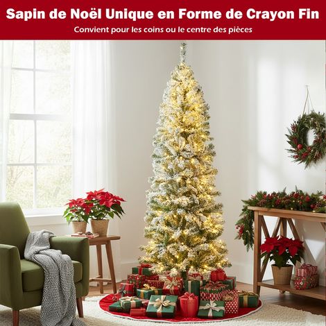 180CM Sapin de Noël Pré-éclairé Arbre Articulé avec 533 Branches en PVC Enneigé 260 Lumières LED Blanc Chaud 8 Modes Pied Métallique Pliable (1/3)