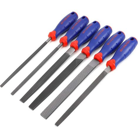– Jeu de 6 limes 318mm – Lime plate, ronde, demi-ronde, triangulaire – Acier au carbone T12 pour bois, métal, cuir, plastique – Poignée ergonomique antidérapante (1/5)