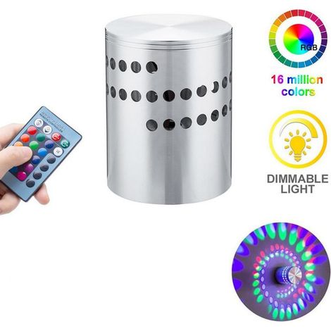 Applique murale LED 3W, 1 pièce, applique/plafonnier RGB d'intérieur à intensité variable, éclairage d'ambiance, lampe de couloir avec effet spirale et télécommande pour couloir, chambre, balcon, salo (1/5)