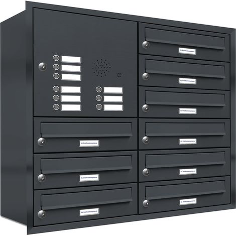 9er Briefkasten Anlage Unterputz Montage RAL 7016 Anthrazit Klingel (1/5)