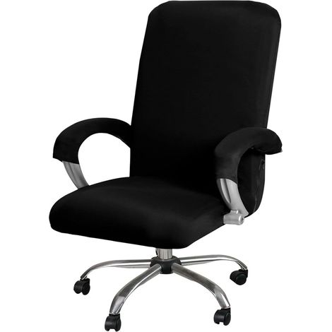 Housse de Chaise de Bureau, Extensible Housses de Chaise Rotatif Lavable Couverture de Chaise Housse de Fauteuil pour Chaise de Bureau Rotatif(Noir,L) (1/5)