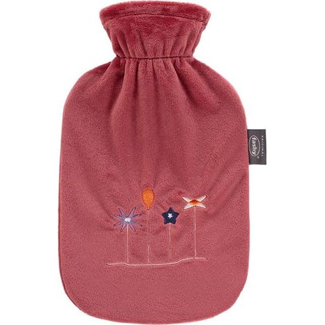 Bouillotte avec housse en velours et broderie Rouge rouille 2 l (1/5)