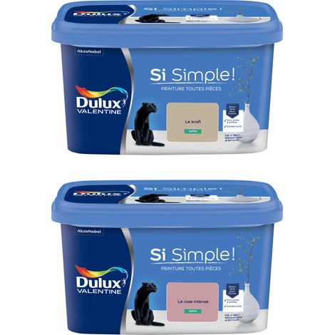 Dulux Valentine Peinture Si Simple Lot de 2 Peinture Intérieure Toutes Pièces Satin - Peinture Murs et Plafonds, Portes et Plinthes - Couleurs : Le Kraft & Le Rose Intense 2,5 L
