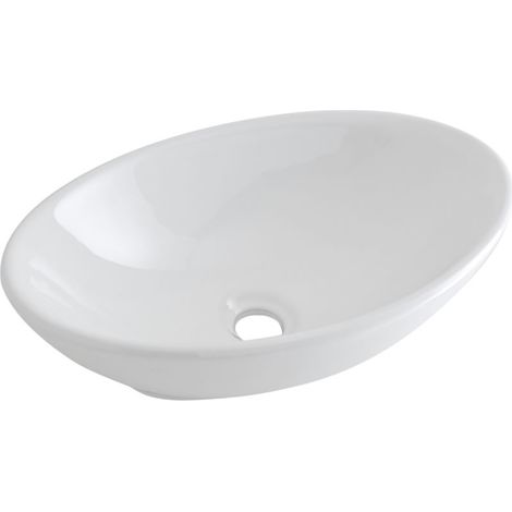 Hudson Reed – Vasque à poser ovale 52 x 32cm – Céramique blanche sans trop-plein – Pour robinetterie murale ou sur plan – Conformité CE EN14688