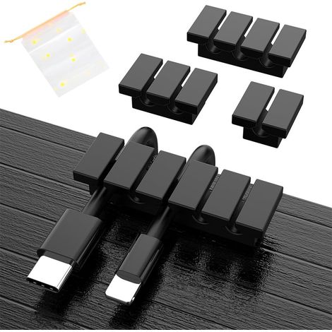 Lot de 4 organiseurs de câbles adhésifs en silicone pour bureau, 1 à 4 fentes, tailles variées. (1/5)